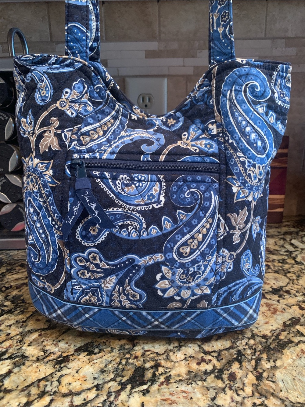 Vera Bradley Retired Windsor Navy Blue Paisley Quilted Tote - Picture 2 of 10